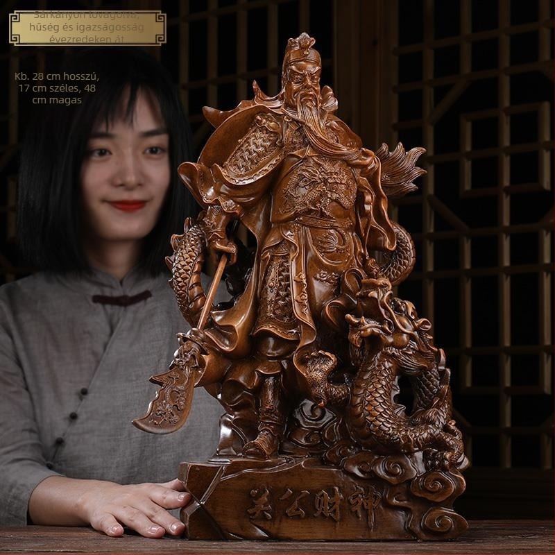 Sárkányon ülő Guan Yu szobor – gyanta figura a háború és a gazdagság istenének