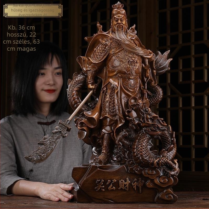 Sárkányon ülő Guan Yu szobor – gyanta figura a háború és a gazdagság istenének