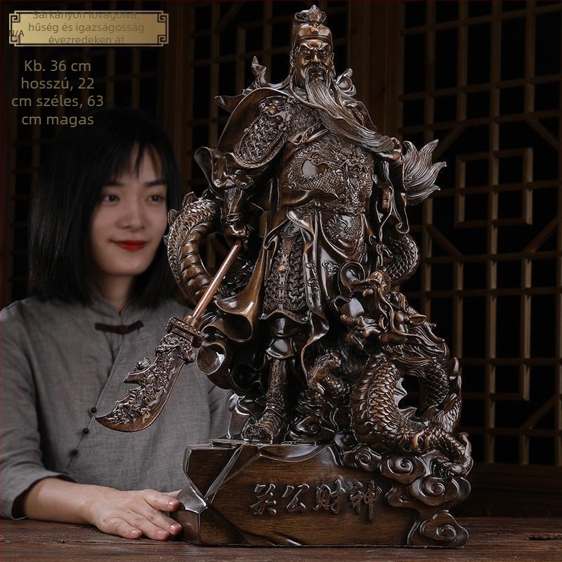 Sárkányon ülő Guan Yu szobor – gyanta figura a háború és a gazdagság istenének