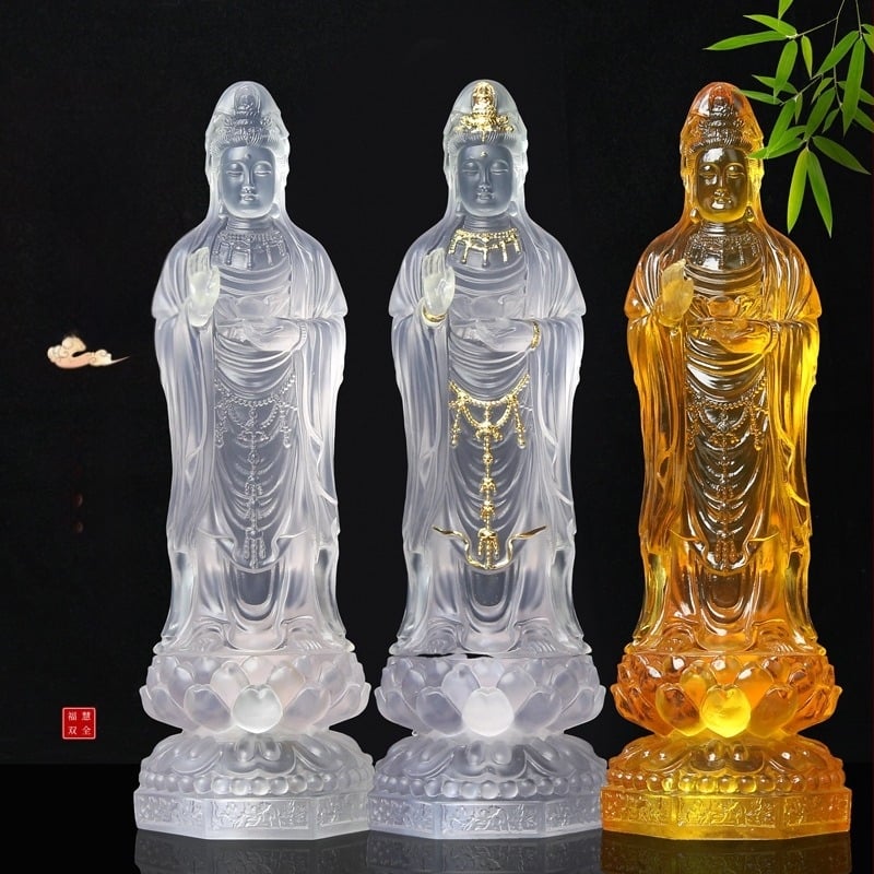 Arany színű Guanyin Bodhisattva szobor gyantából, otthoni nappali dekorációhoz