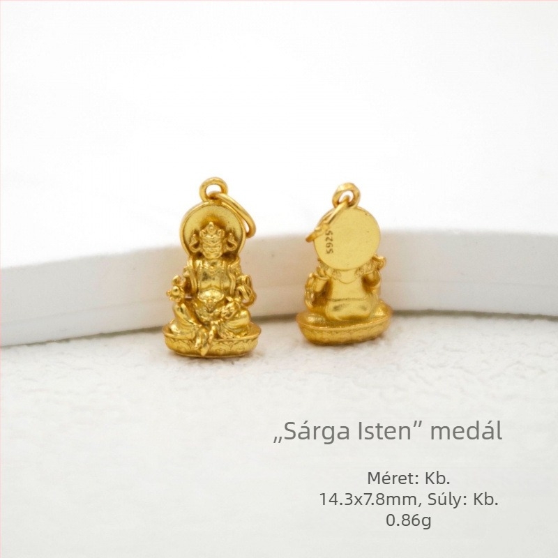 DIY medál S925 ezüst és aranyozott bevonattal — háromdimenziós Buddha-szobor Zöld Tarával és Formátlan Buddha motívummal