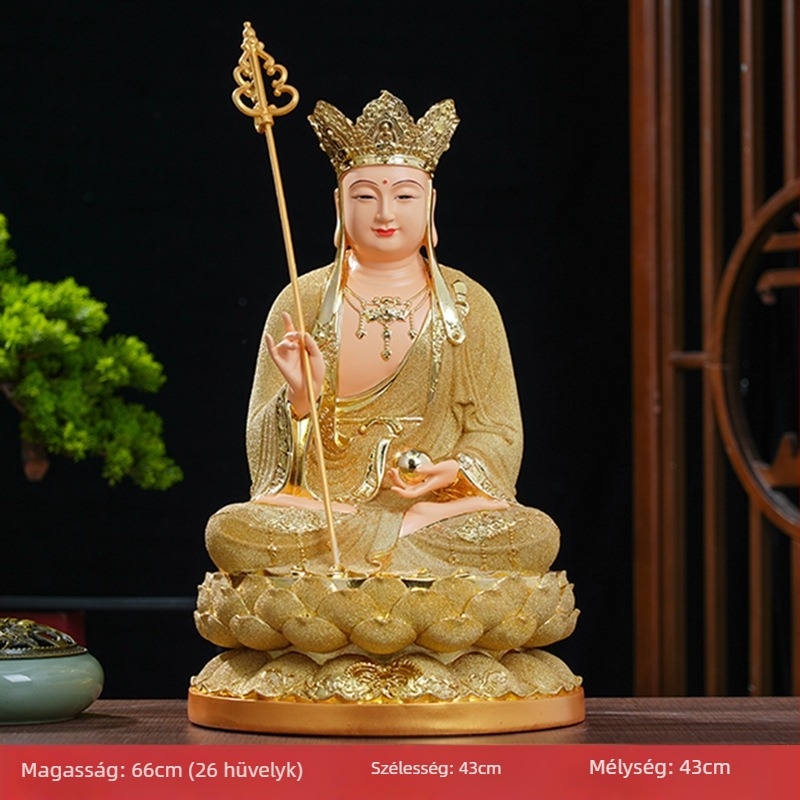 Ksitigarbha Bodhiszattva szobra gyantából, Jiuhua-hegy, nappalira és buddhista oltárra
