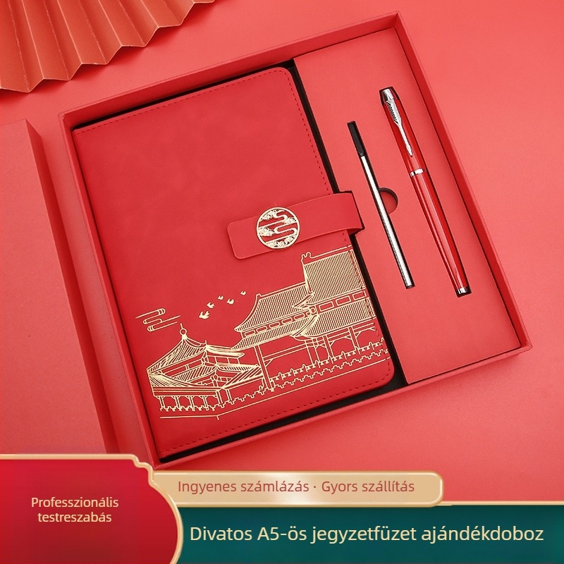 A5-ös üzleti jegyzetfüzet ajándékdobozban nyomtatható logóval, retro kínai stílus, Tiltott Város ihletésében