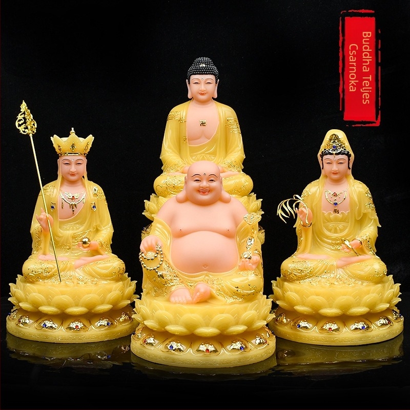 Guanyin Bodhiszattva házi használatra fehér márványból készült szobor Shakyamuni, Ksitigarbha és Maitreya – Három Szentek