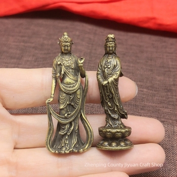 Sárgaréz Guanyin Buddha mini szobor kulcstartóval