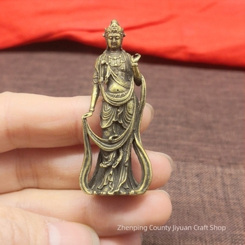 Sárgaréz Guanyin Buddha mini szobor kulcstartóval