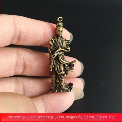 Sárgaréz Guanyin Buddha mini szobor kulcstartóval