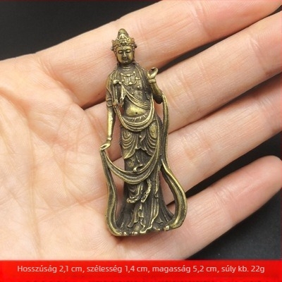 Sárgaréz Guanyin Buddha mini szobor kulcstartóval