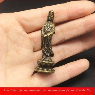 Sárgaréz Guanyin Buddha mini szobor kulcstartóval