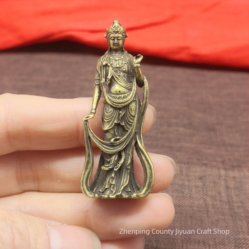 Sárgaréz Guanyin Buddha mini szobor kulcstartóval