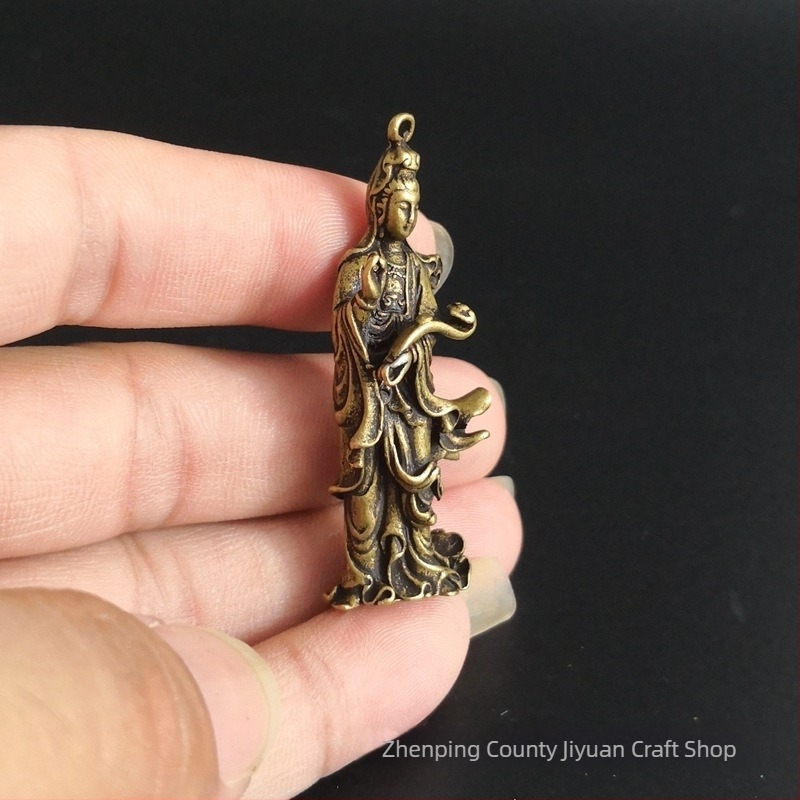 Sárgaréz Guanyin Buddha mini szobor kulcstartóval