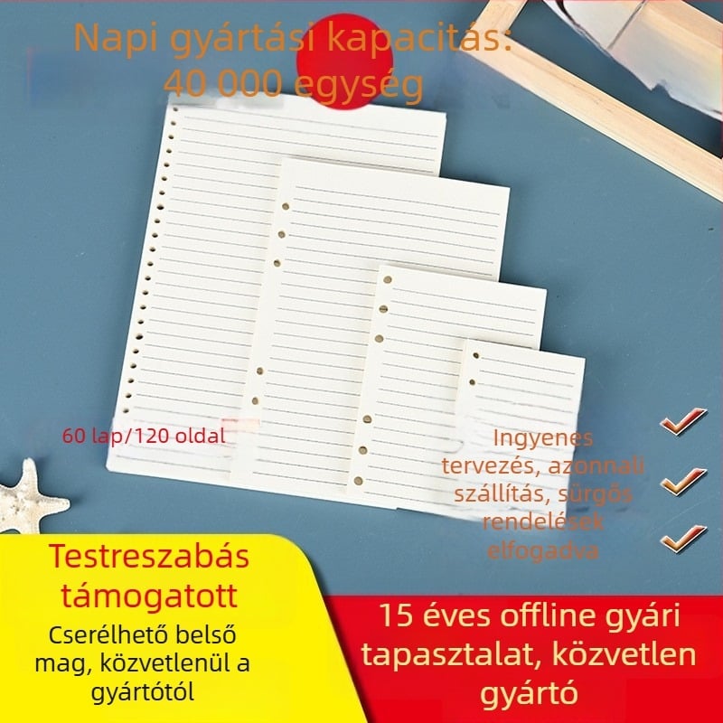 A6-os kivehető belső oldalak, B5-ös lyukasztott oldal, 26 lyukú hálózat, 6 lyukú, multifunkcionális üzleti tervező refill