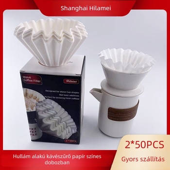 Whalemi hullám alakú kávéfilt papírok, bögréhez illeszkedő pour-over stílusban, 50 db, színes doboz, 2 darabos készlet