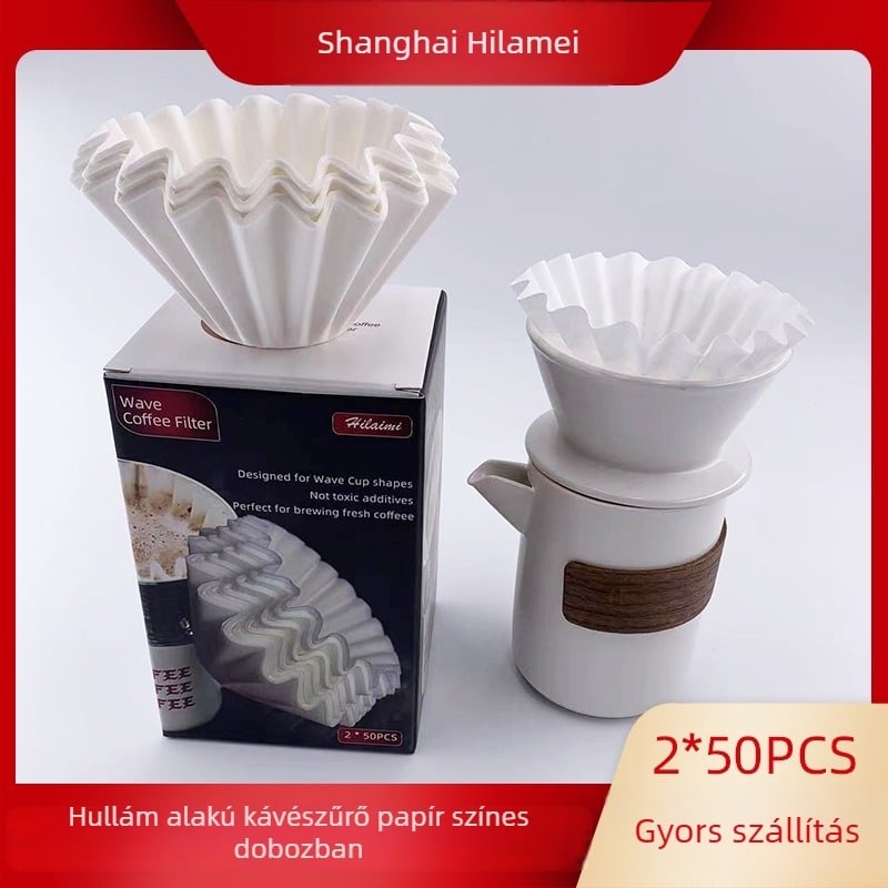 Whalemi hullám alakú kávéfilt papírok, bögréhez illeszkedő pour-over stílusban, 50 db, színes doboz, 2 darabos készlet