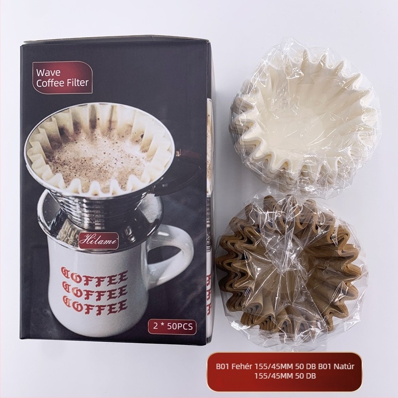 Whalemi hullám alakú kávéfilt papírok, bögréhez illeszkedő pour-over stílusban, 50 db, színes doboz, 2 darabos készlet