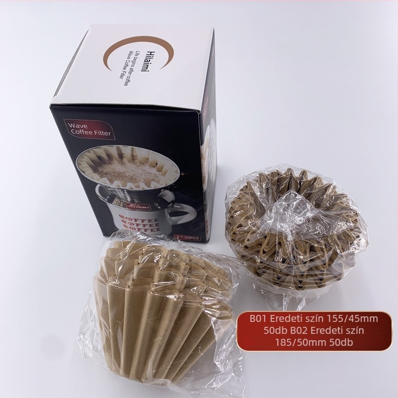 Whalemi hullám alakú kávéfilt papírok, bögréhez illeszkedő pour-over stílusban, 50 db, színes doboz, 2 darabos készlet
