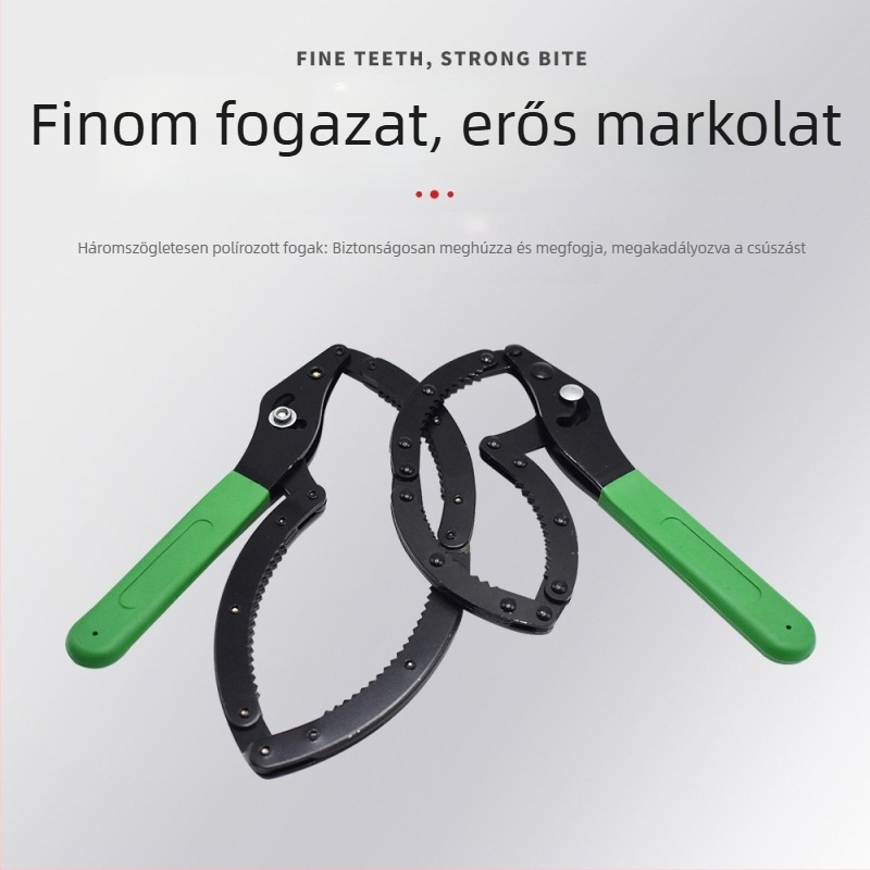 Bilincs-stílusú olajszűrő kulcs, szénacélból készült.