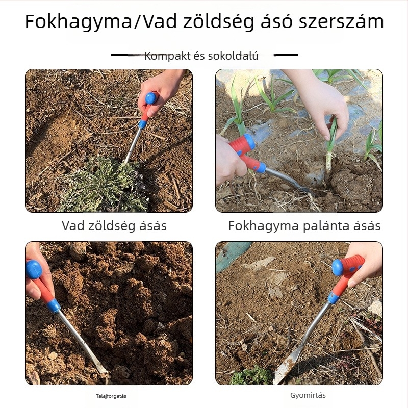 Kerti ásó gyomláláshoz és ásáshoz — kis ásó fokhagyma ásásához, pitypang és virágültetés, talaj ásása, kültéri használat