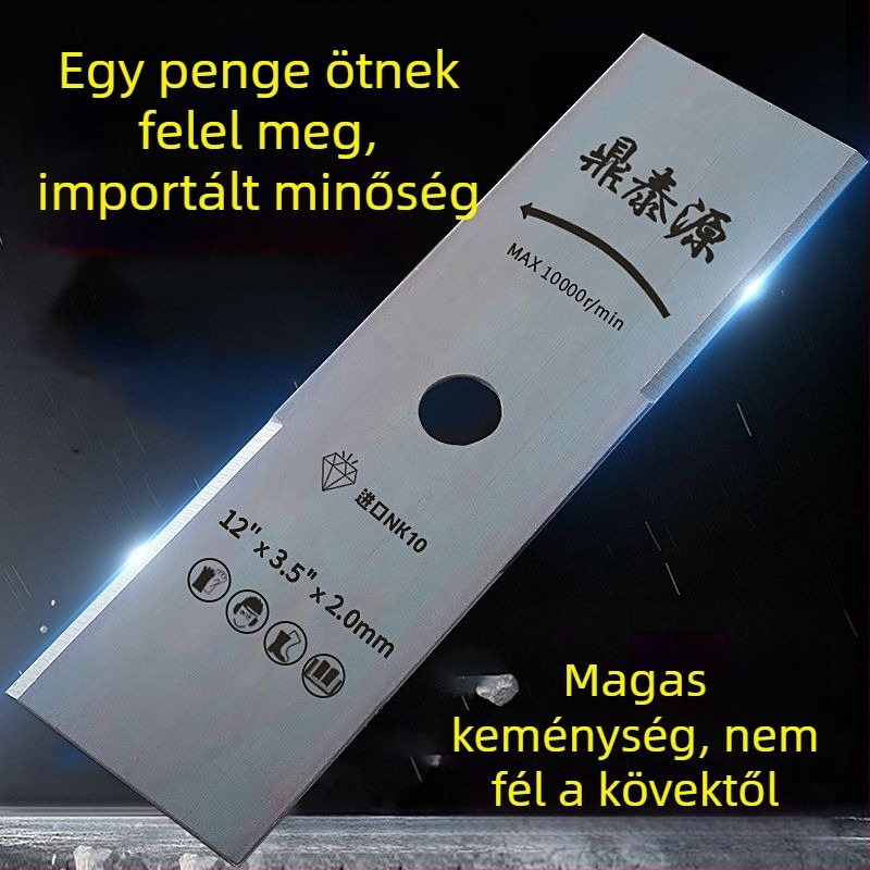Benzines fűkasza egyenes pengéje, nehéz mangán acélból, importált