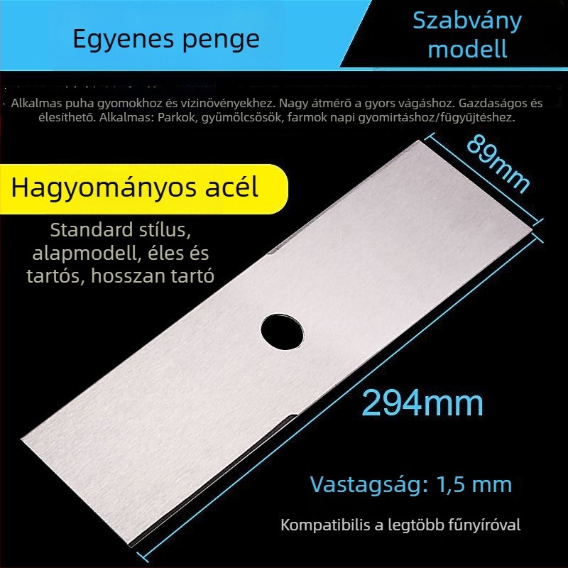 Benzines fűkasza egyenes pengéje, nehéz mangán acélból, importált