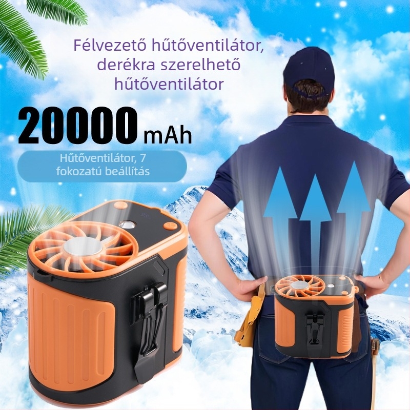 YLD-F23 övön hordható ventilátor félvezető hűtéssel, 5 lapát, USB tápegység, beépített akkumulátor