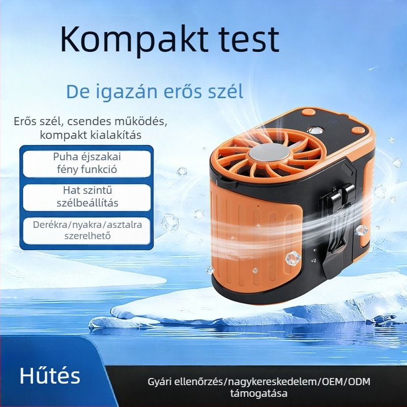 YLD-F23 övön hordható ventilátor félvezető hűtéssel, 5 lapát, USB tápegység, beépített akkumulátor