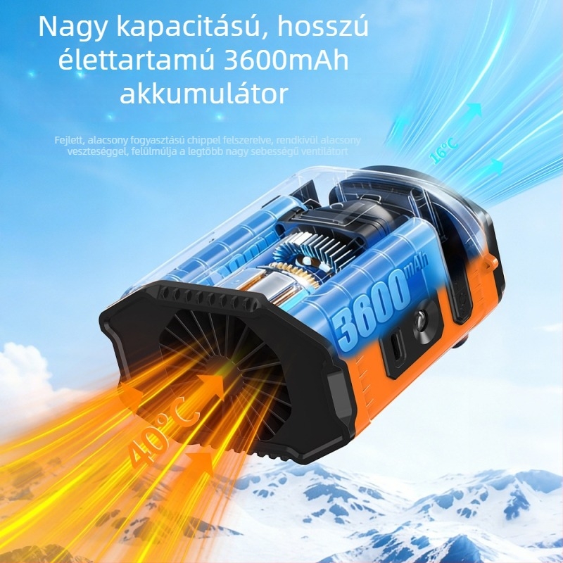 Kültéri derék- és nyakba viselhető ventilátor, USB-töltésű, 6-lapátos, 6 sebességfokozat, hordozható hűtés