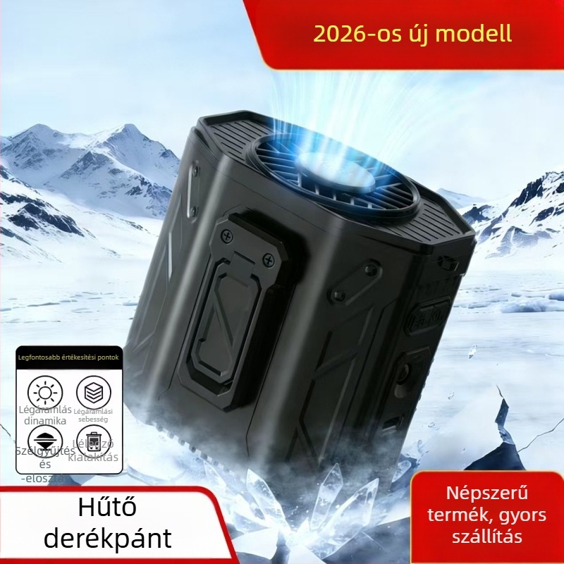 Kültéri derék- és nyakba viselhető ventilátor, USB-töltésű, 6-lapátos, 6 sebességfokozat, hordozható hűtés