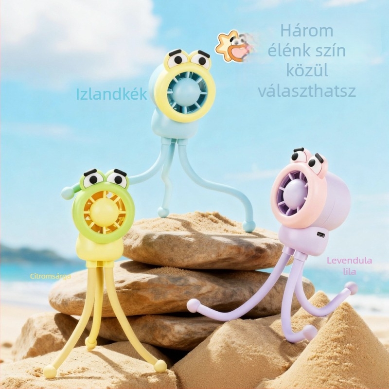Új mini polip alakú ventilátor, aranyos rajzfilm asztali dísz az irodába, hordozható, újratölthető, erős légárammal