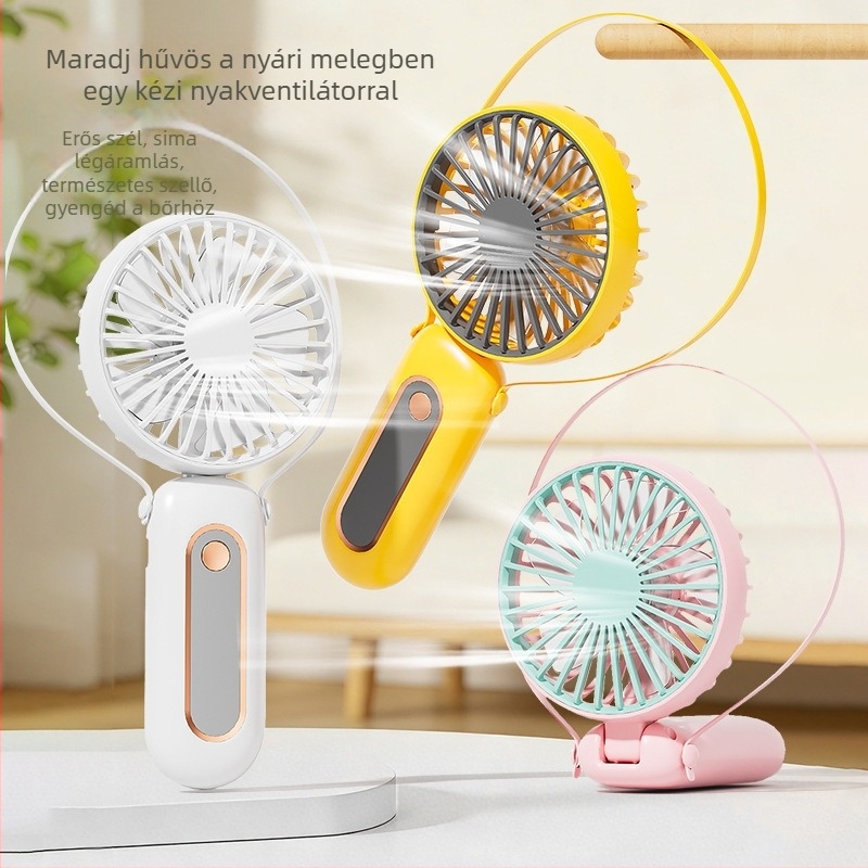 Nyakba akasztható összecsukható kézi ventilátor USB-töltéssel, 6 sebesség, erőteljes légáramlat, multifunkcionális asztali ventilátor