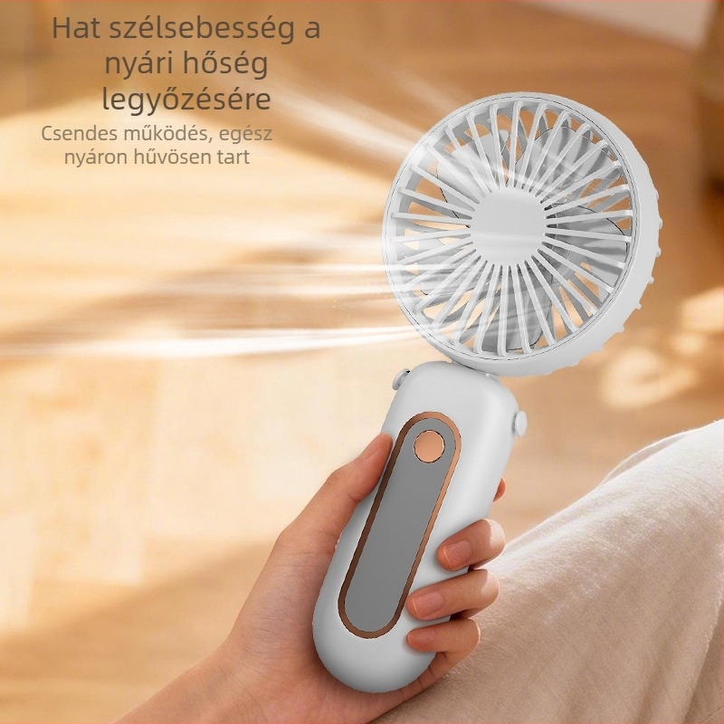 Nyakba akasztható összecsukható kézi ventilátor USB-töltéssel, 6 sebesség, erőteljes légáramlat, multifunkcionális asztali ventilátor