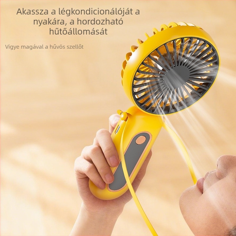 Nyakba akasztható összecsukható kézi ventilátor USB-töltéssel, 6 sebesség, erőteljes légáramlat, multifunkcionális asztali ventilátor