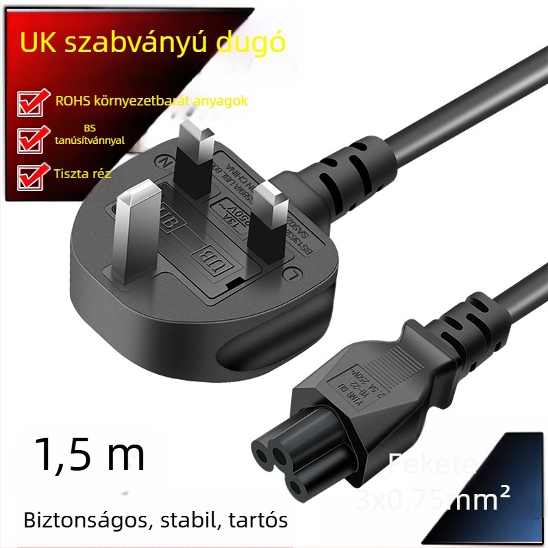 BS tanúsítványú UK hárompontos notebook adapter töltőkábel