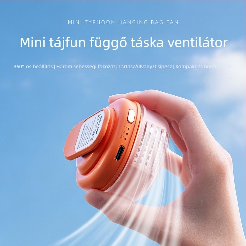 Új mini kliip ventilátor, hordozható túrázáshoz, 3 fokozat, erős szél, beépített akkumulátor, USB töltés, többirányú állítás