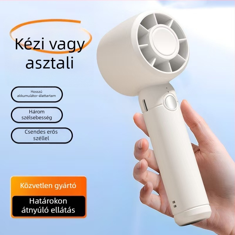USB-töltéses kézi és asztali mini ventilátor beépített akkumulátorral (300–500 mAh), 3 lapát, 3 fokozat, csendes működés