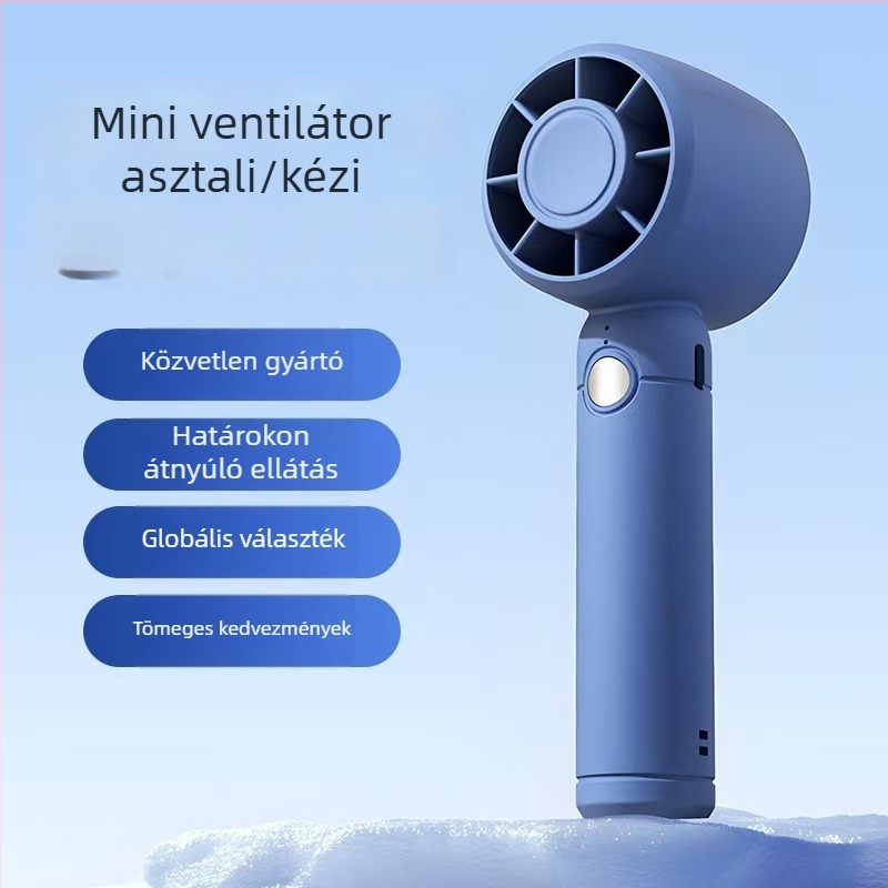 USB-töltéses kézi és asztali mini ventilátor beépített akkumulátorral (300–500 mAh), 3 lapát, 3 fokozat, csendes működés