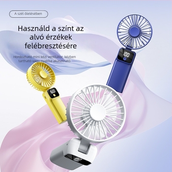 Kisméretű kézi ventilátor, újratölthető akkumulátorral, digitális kijelzővel, összecsukható, csendes, könnyű, lágy szellő