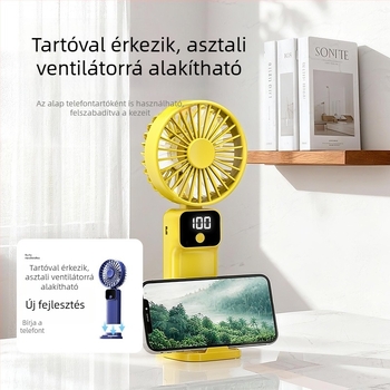 Kisméretű kézi ventilátor, újratölthető akkumulátorral, digitális kijelzővel, összecsukható, csendes, könnyű, lágy szellő