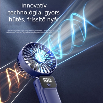 Kisméretű kézi ventilátor, újratölthető akkumulátorral, digitális kijelzővel, összecsukható, csendes, könnyű, lágy szellő