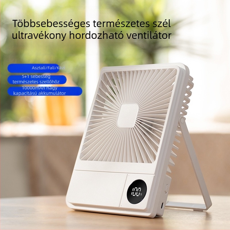 Okos asztali ventilátor digitális kijelzővel, falra szerelhető, ultra vékony, hosszú üzemidejű, hordozható kézi ventilátor