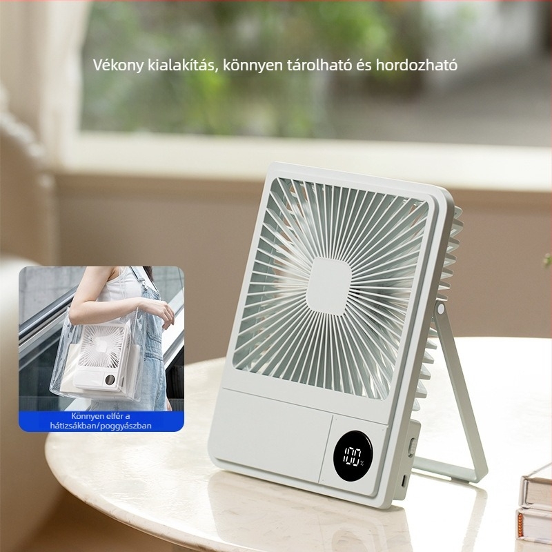 Okos asztali ventilátor digitális kijelzővel, falra szerelhető, ultra vékony, hosszú üzemidejű, hordozható kézi ventilátor