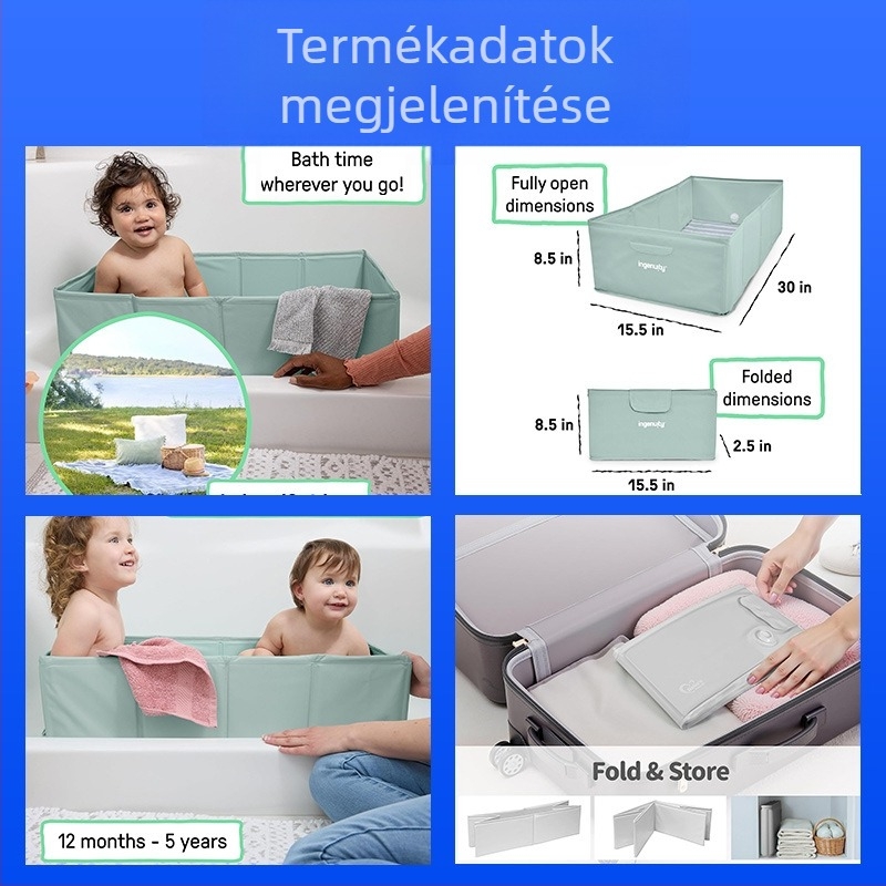 Összecsukható, hordozható babafürdő utazáshoz és kültéri használathoz – csecsemő és totyogó gyermekek számára