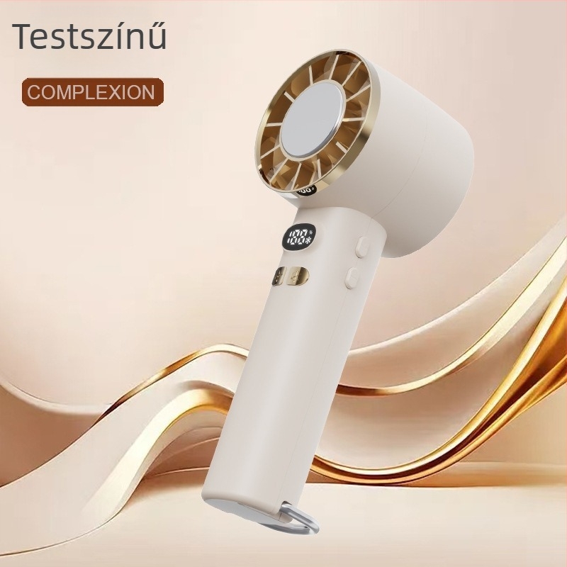 Új, külföldi piacra szánt kézi ventilátor USB-töltéssel, digitális kijelzővel, jéghűtéssel, kültéri használatra.