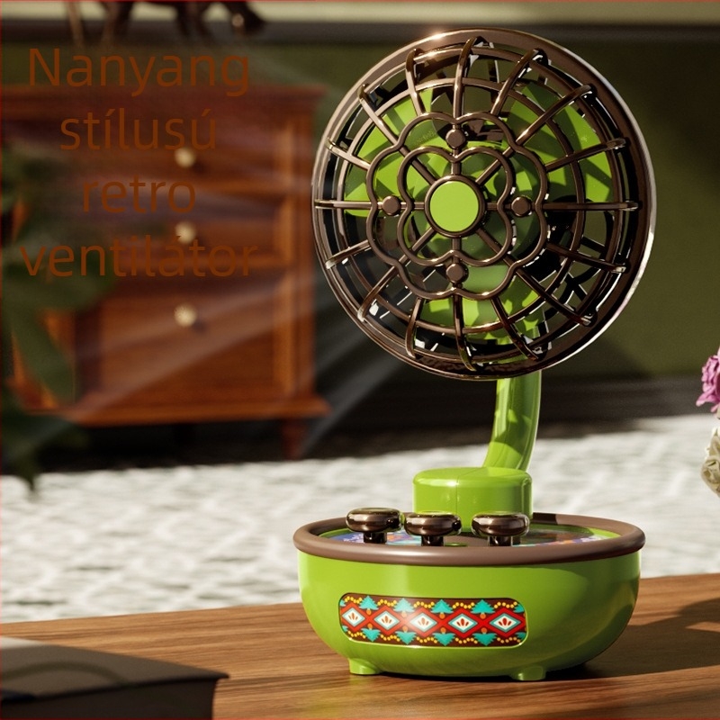 Nanyang stílusú retro kis elektromos ventilátor, dekoratív USB töltéssel, asztali használatra iroda és diákok számára