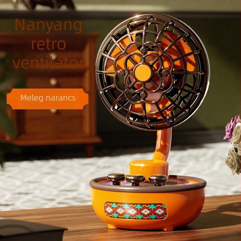 Nanyang stílusú retro kis elektromos ventilátor, dekoratív USB töltéssel, asztali használatra iroda és diákok számára