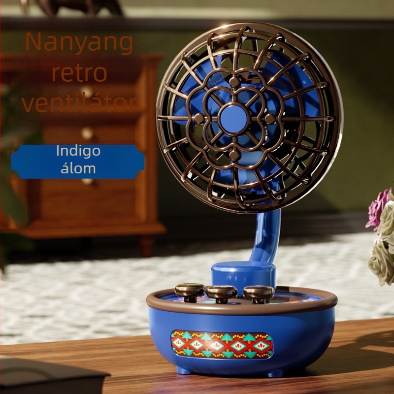 Nanyang stílusú retro kis elektromos ventilátor, dekoratív USB töltéssel, asztali használatra iroda és diákok számára