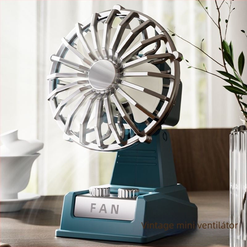 Új klasszikus retro USB töltő-ventilátor, rajzfilmszerű dizájnnal, kompakt asztali, függőleges ventilátor diákszobába