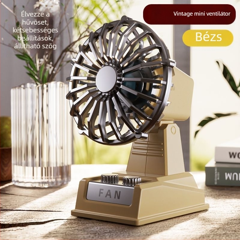 Új klasszikus retro USB töltő-ventilátor, rajzfilmszerű dizájnnal, kompakt asztali, függőleges ventilátor diákszobába