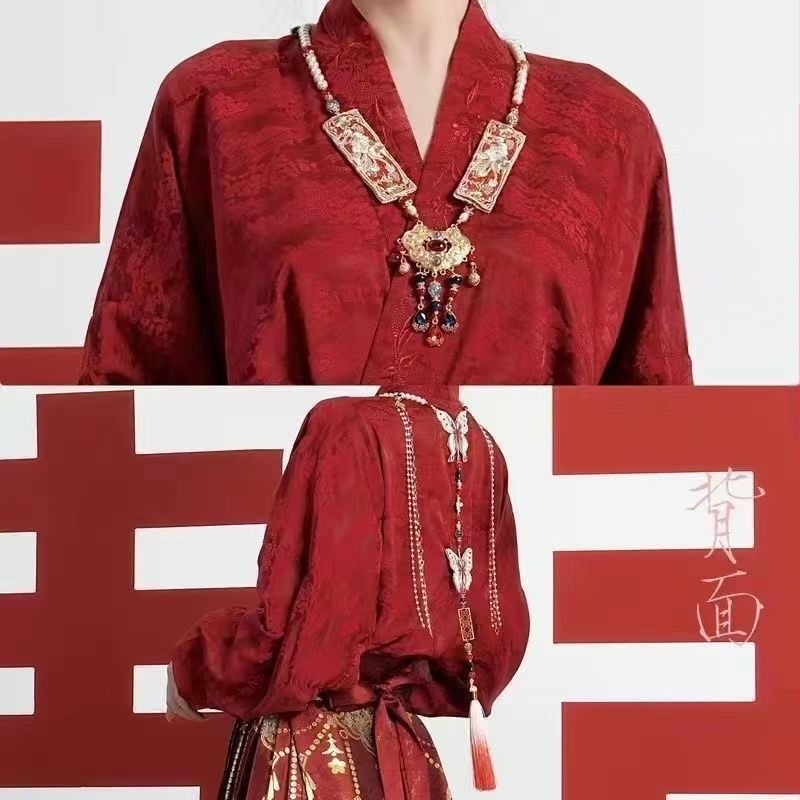 Tradicionális kínai Hanfu ruha koccintásra, eljegyzésre és esküvőre, vörös mamian szoknya, esküvői szett