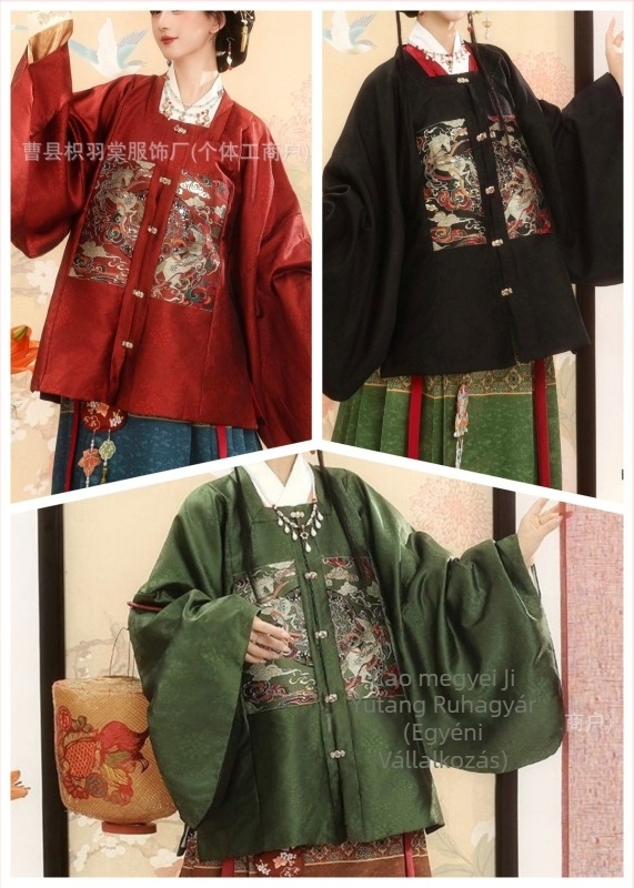 Zhi Yutang eredeti Ming-stílusú Hanfu, A Ló éve, Négyzetes gallér, patchwork hímzés, őszi-téli Horse-Face szoknya-készlet